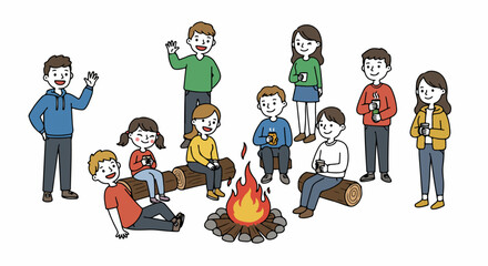 Group of friends enjoying campfire outdoors