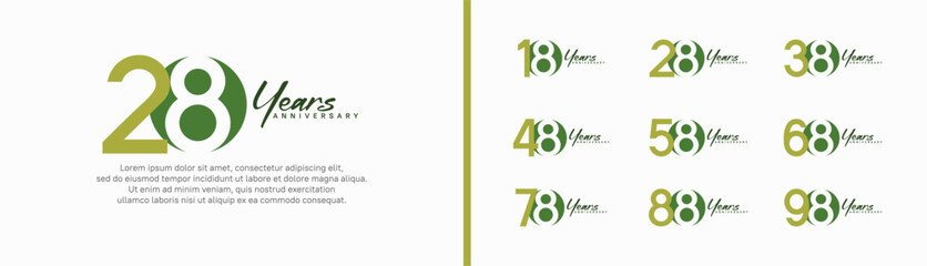 set of anniversary logo style with handwriting. vector design green color for celebration