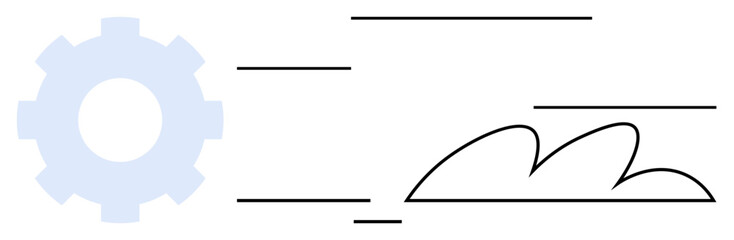 Gear with motion lines and fluid shapes symbolize speed, innovation, efficiency, and progress. Ideal for technology, automation, systems, creativity, logistics growth simple flat metaphor