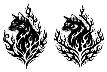 Vector art of captivating fox head illustration, engulfed in stylized flames, creating a striking and mystical design