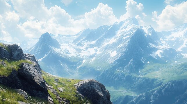 Panoramic scenic mountain landscape in the majestic swiss alps, switzerland