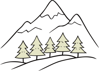Simple line art of mountains and pine trees, ideal for nature, adventure, or outdoor design themes.
