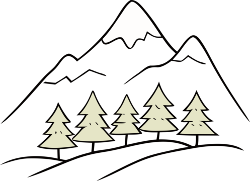 Simple line art of mountains and pine trees, ideal for nature, adventure, or outdoor design themes. - Powered by Adobe