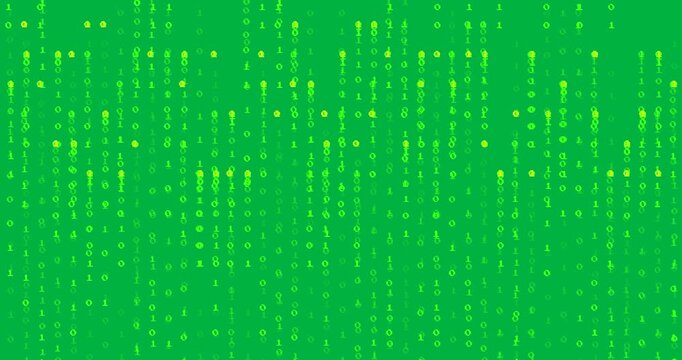 Animation of green binary coding data processing over transparent background - Powered by Adobe