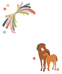 年賀状　馬の親子