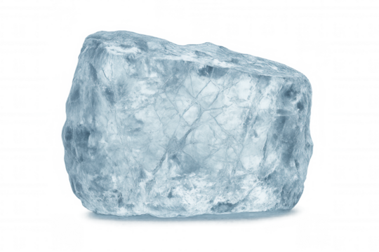 Ice block isolating a chunk of frozen water. Showing cold and frosty texture with cracks. Transparent background