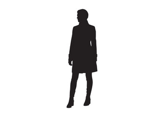 Vector art of silhouette of a woman in a coat standing and looking away