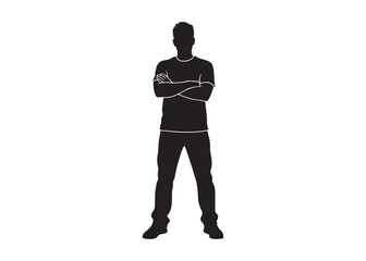 Vector art of confident man silhouette standing with arms crossed
