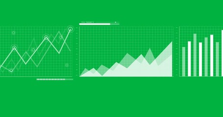 Animation of statistics and financial data processing on screens over transparent background - Powered by Adobe
