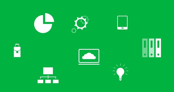 Animation of statistics and financial icons over transparent background