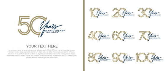 logo anniversary set. brown color with blue handwriting on white background for special event