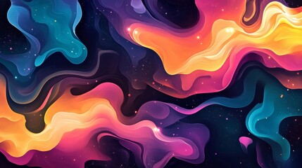 72.A mesmerizing abstract space design with layers of glowing stars, interstellar clouds, and colorful nebulae blending together in a psychedelic fusion. The fluid, swirling shapes and bold color