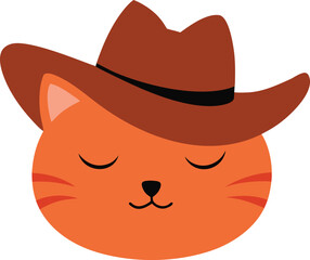 Cute orange cat wearing a cowboy hat with eyes closed