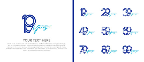 logo anniversary set. purple color with blue handwriting on white background for special event