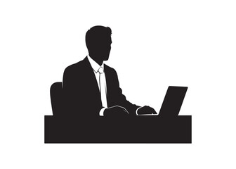 Vector art of silhouette of a businessman working on his laptop