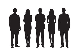 Vector art of silhouette of five business people standing
