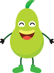 Happy cartoon pear character with arms and legs