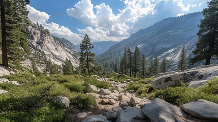 Majestic yosemite valley landscape with granite cliffs and forest in california, usa