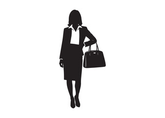 Vector art of silhouette of a businesswoman in a suit with a handbag