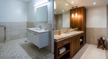 Basic bathroom renovation into luxury modern design