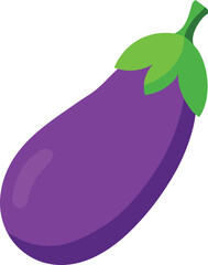 Vibrant purple eggplant with green stem and leaves isolated. eggplant icon.