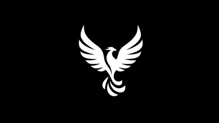 Fototapeta premium White phoenix icon on black background for symbolism and graphic design