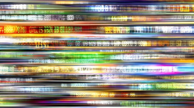 Abstract background with lines of blurred text and numbers creating a vibrant flow