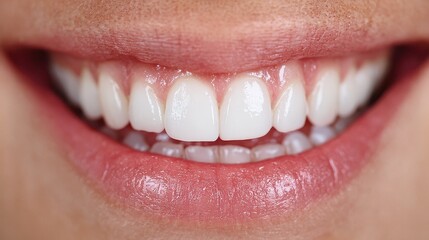 Closeup of a woman's smile with perfect, bright white teeth. Use this for dental care or cosmetic dentistry concepts.