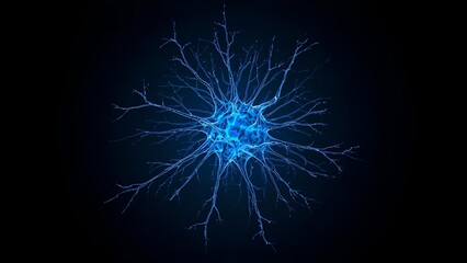 An eye-catching abstract picture with a deep black background that looks like a neurone structure exploding in blue