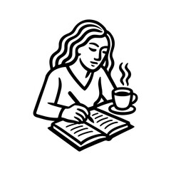 Woman writing in a book with a cup of coffee