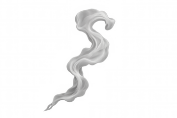 White flowing fabric or smoke stream creating an abstract translucent wave effect on a transparent background