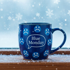 Blue Monday Mug in Winter Scene