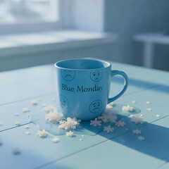 Blue Monday Mug with Snowflake Decorations