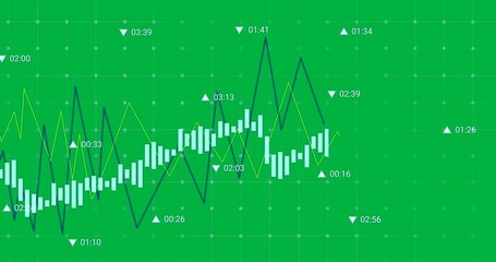 Animation of graphs with numbers moving on transparent background - Powered by Adobe