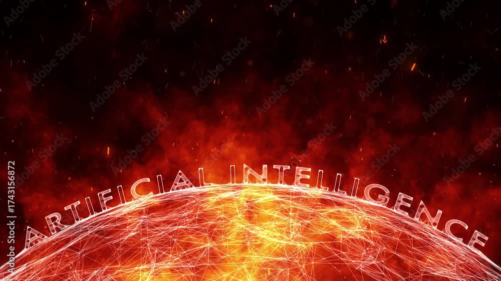 Canvas Prints artificial intelligence cyberspace sphere with fire flames.