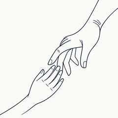 Obraz premium Two hands reaching out to touch fingers in a delicate gesture of connection and support against a plain background