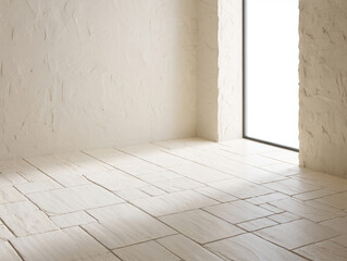 Textured Off White Walls and Stone Floor with Window Light