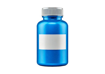 3D blue plastic bottle with a white label and cap, perfect for product packaging and branding, isolated on transparent or white background