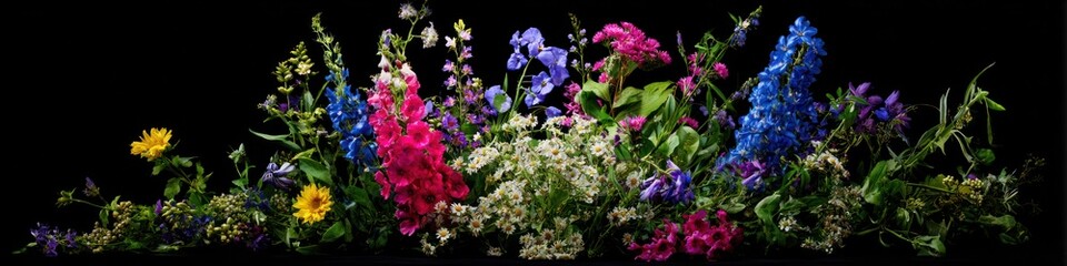 Obraz premium Colorful assorted flowers on a dark background nature floral display