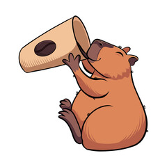 A drawing of a capybara drinking coffee