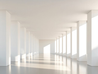 Obraz premium White Hallway with Sunlight and Shadows interior architecture