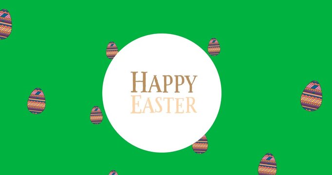 Happy easter text banner with decorative easter eggs icons against transparent background