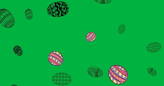 Digital animation of decorative easter eggs icons falling against transparent background