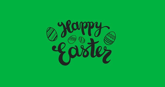 Digital animation of happy easter text banner against transparent background