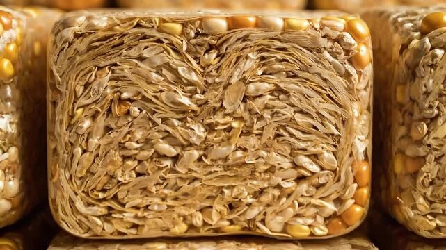 Macro Shot of Square Blocks of Different Types of Seeds Close Up Under Bright Lighting with Corn Soy and Sunflower Seeds in an Abstract Composition for Food Advertisement 190 Characters