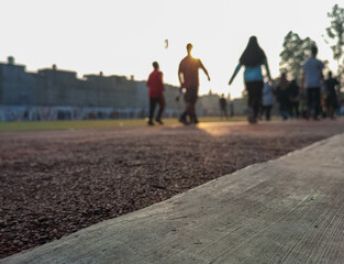 Morning jogging activities in an open sports field