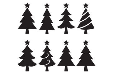 Festive Christmas Tree Silhouettes A Collection of Holiday Season Designs Depicting Classic Evergreen Trees Topped with Stars for Decoration