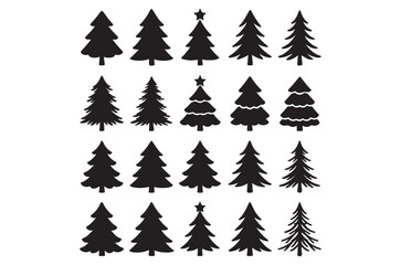 Collection of Christmas Tree Silhouettes a Festive Variety of Evergreen Designs for Holiday Decor and Winter Celebrations Black and White