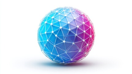 Abstract 3 d sphere with connected dots isolated on white background