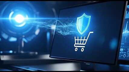Online shopping security shield on computer screen concept - Powered by Adobe
